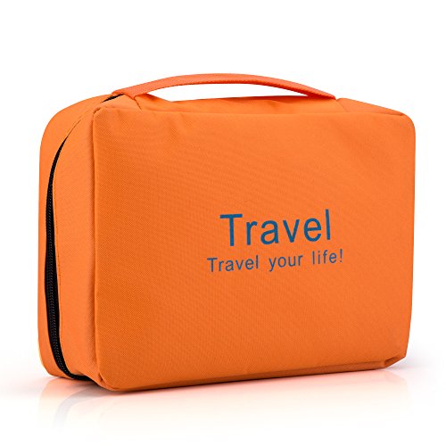 Preisvergleich Produktbild Rusty Bob - Kosmetiktasche für Reisen mit Haken zum Aufhängen / Große Kulturtasche / Kulturbeutel / Waschbeutel / Kulturtasche Bad-Tasche / Damen und Herren (Orange)