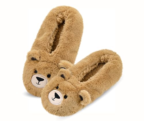 Image of Keyela Women Fuzzy Animal Slipper Socks, Non Slip Indoor House Slippers | Soft fuzzy plush material, cute animal design with gripper sole for bedroom, lounge indoor daily wear