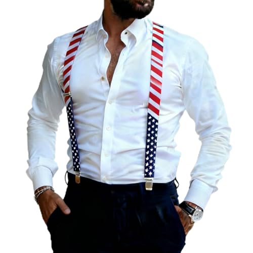 Image of Suspenders for Men and Women Adjustable Elastic 1 inch Wide Leather Heavy Pants Strong Metal Clips Suspender Costume