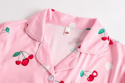 Vopmocld Girls 2PCS Pajama Sets Button Down Short Sleeve Long Pants Sleepwear Cute Patterns Lounge Outfit Sest for Teens2