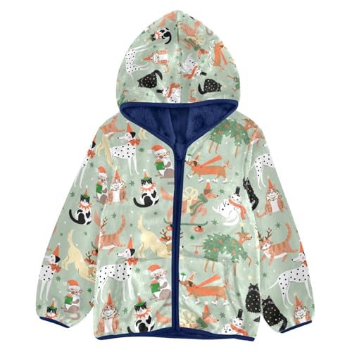 Christmas Cute Cartoon Dogs and Cats Girls Fleece Jacket Girls Fall Jacket Girls Zip Up Hoodie Girls Sherpa Jacket 2-10T
