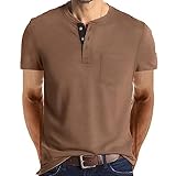 Lexiart Mens Fashion Henley Shirts Short Sleeve Button Cotton T-Shirt with Pocket