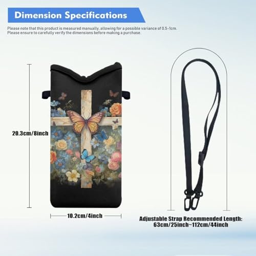 Image of Waterproof Phone Pouch Case Crossbody Cellphone Bag with Shoulder Strap Small Satchel Pouch Mini Travel Bag for Phone Key Power Bank Cash 8 x 4 inch, Butterfly Flower Cross Print Black