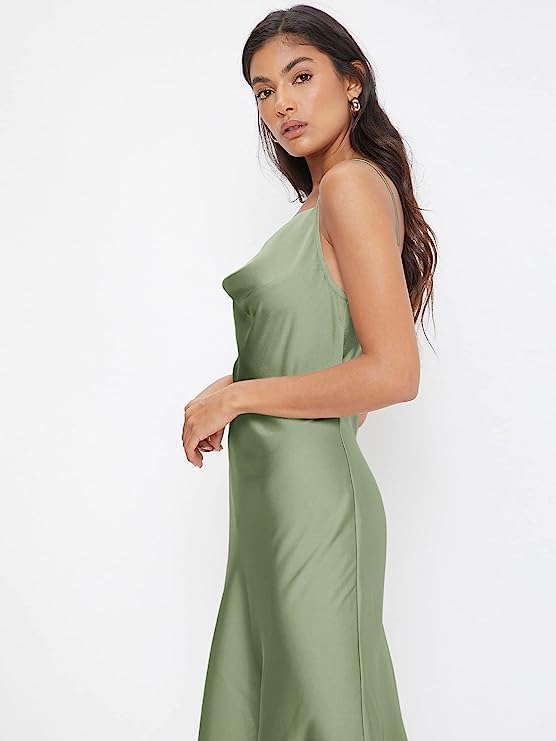 Image of Floerns Women's Spaghetti Strap Cowl Neck Long Slip Satin Silk Midi Dress