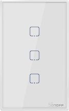 Interruptor de luz de parede inteligente WiFi,SONOFF T0US3C-TX 3 Gang Interruptor Interruptor de Luz de Parede Inteligente APP / Controle de Toque Temporizador EUA Padrão Painel Interruptor Inteligente Compatível com Home / Nest &