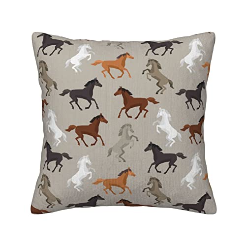 Housse de coussin en velours côtelé imprimé cheval 45x45 cm