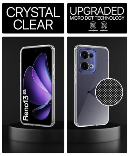 Image of WOW IMAGINE Transparent Back Cover Case for Oppo Reno 13 5G | Raised Bumps for Full Device & Camera Protection Shockproof TPU Silicone Back Case Mobile Cover - Transparent