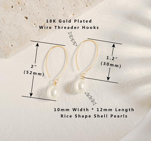 Aobei Pearl Raw Turquoise/Shell Pearl Drop Dangle Earrings 18K Gold Long Hook Wire Threader Earrings for Women Bohemian Ear Jewelry Gift for Her4