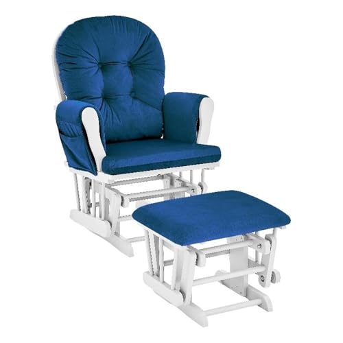 Image of Suite Bebe Mason Nursery Rocking Chair with Ottoman, Wooden Glider for Baby Nursing, Smooth Gliding Rocker, Navy and White