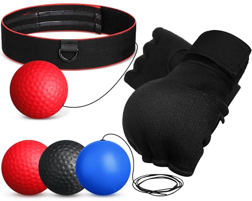WinnerWhy Boxing Reflex Balls Set 3 Different Balls Adjustable Headband Boxing Gloves Gift Men Teen for Punching Speed Hand Eye Coordination Training Boxing Equipment(Bright Style,Red Black Blue)