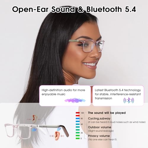 Image of AI Smart Glasses for Women with Stylish Rose-Gold Thin Temples | Real-Time Translation - 164 Languages, Color-Changing Lenses, Lightweight, Free App, Bluetooth Glasses for Travel Working