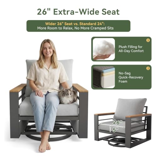 Image of Aoxun Aluminum Patio Furniture Set with Swivel Chairs & Fire Pit Table | All Weather Outdoor Sectional with Washable 5 inch Thick Olifen Cushion, Patio Conversation Sets with Coffee Table, 7-Seat