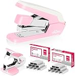 Deli Effortless Desktop Stapler, Heavy Duty Stapler, 40 Sheet Capacity, One Finger, No Effort, Includes Staples & Staple Remover, Pink