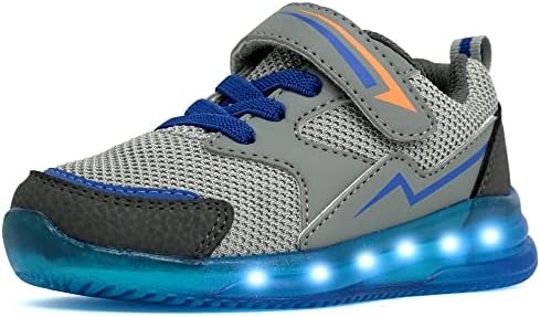 AMZZPIK Toddler Light Up Shoes for Boys Kids Led Sneakers Breathable Mesh Tennis Shoes for Toddler Grey Size 7