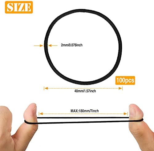 HXC 100pcs Black Elastic Hair Bands, Small Elastic Hair Bobbles For Women, 2mm Thin Hair Tie for Kids , Soft Hair Bands withou Metal, Elastic Ponytail Holder