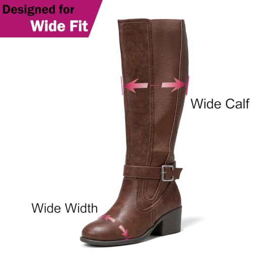 Image of Luoika Women's Extra Wide Calf Heeled Knee High Boots. | Wide Width, Winter Boots, Block Heel, Adjustable Buckle, Round toe