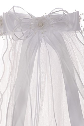 Dreamer P Pearl Rhinestones Accented Flower Crown Tiara Mesh Communion Veil Flower Girl3