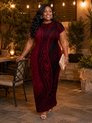Image of Plus Size Maxi Dress for Women Short Sleeve V Neck Casual Loose Sundress with Pockets