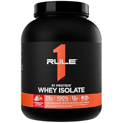 Rule 1 Proteins R1 Protein Whey Isolate - with 25g Protein & 6g BCAA Exclusively from Isolated & Hydrolyzed Sources for Workout Recovery (5 Pounds, Strawberries & Creme)