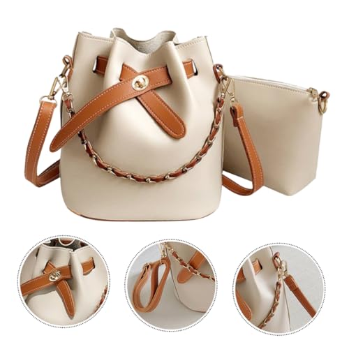 Sacoche de rangement en PU beige avec bandoulière pour boucles d'oreilles