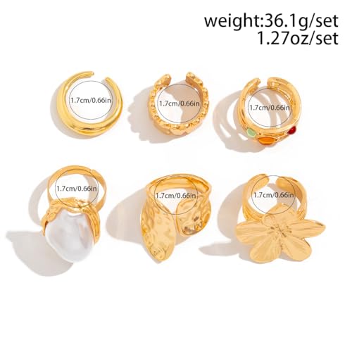 Rings for Women Adjustable Chunky Rings Set Vintage Wide Colorful Flower Stackable Ring for Women Thick Statement Ring Chunky Jewlery4