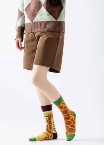 Image of 2 Pairs Cartoon Animal Crew Socks Fun Cotton Mid Calf Socks for Women