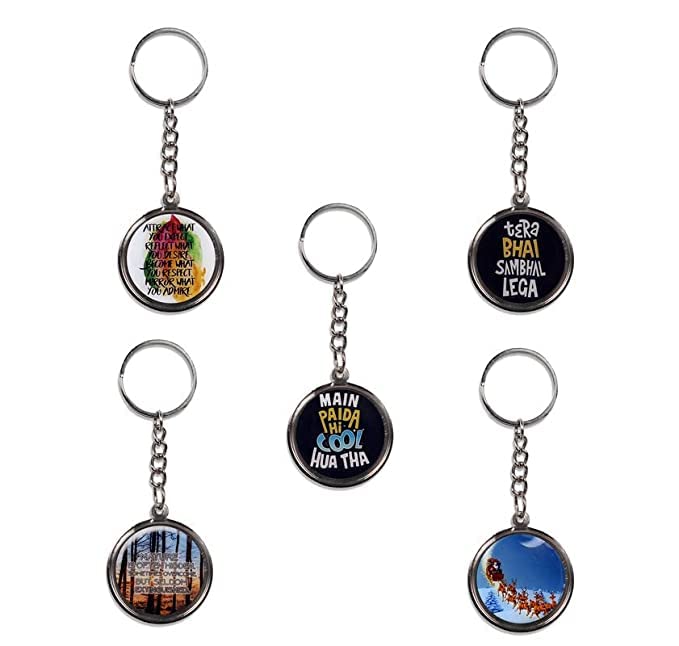 delush Design Silver Metal Keychains Keyring for Car Bike Classic Printed quotes Key Chain Combo for Boys & Girls (Pack of 5) (Degain 8)-picture-52