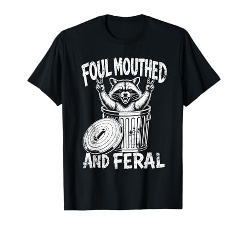 Foul Mouthed and Feral Funny Raccoon Vintage Retro T-Shirt