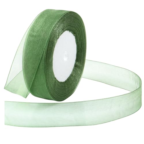 Loomesh Sage Green Ribbon for Gift Wrapping 1 inch Tulle Organza Ribbon