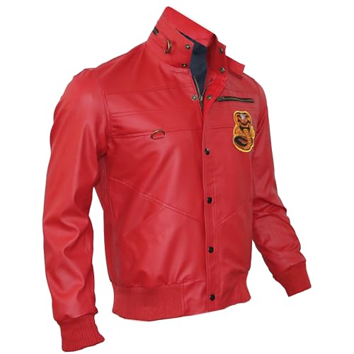 Cai Karate Kid Kobra Jacket -Johnny Lawrence Red Halloween Faux Leather Bomber Jacket For Men2