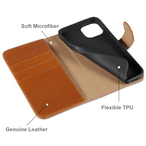 Étui iPhone 14 cuir véritable housse portefeuille à fermoir magnétique