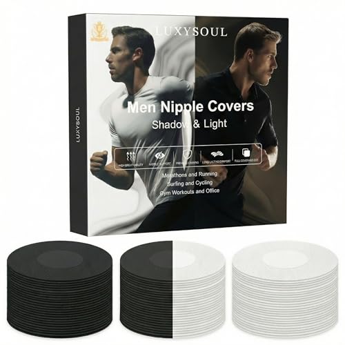 LUXYSOUL Nipple Covers Men - 100 PCS Mens Nipple Covers No Show for Marathon & Gym Nipple Tape for Running Men Black White