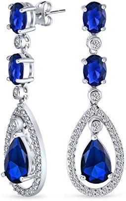 Fashion Vintage Art Deco Style Wedding Simulated Gemstone Jewel Colors AAA Cubic Zirconia Halo Teardrop CZ Statement Dangle Chandelier Earrings For Women Pageant Bridal Party Silver Plated