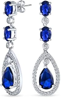 Fashion Vintage Art Deco Style Wedding Simulated Gemstone Jewel Colors AAA Cubic Zirconia Halo Teardrop CZ Statement Dangle Chandelier Earrings For Women Pageant Bridal Party Silver Plated