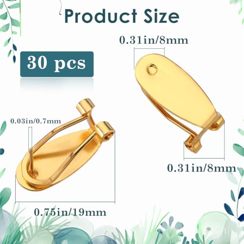 SOFPLATE 1 Box 30Pcs Clip Earring Post Fingernail Earring Post Backs Gold Brass French Hoop Studs Earring Blank with Flat Pad Posts Findings for jewellery Making Supplies DIY Diamond Resin Earrings - Image 2