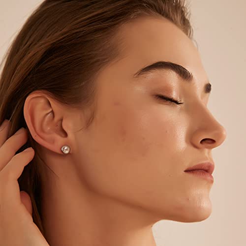 Purple Pearl Earrings, 925 Sterling Silver Hypoallergenic Ladies Earrings, Aaaa Freshwater Cultured Pearl Stud Earrings, Simple Everyday Cute Handmade Jewelry Gifts (8.0-8.5Mm, Purple) #TOP5