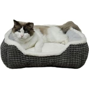 Luxury Square Grey Cat & Dog Bed – Soft Washable Animal Pet Beds with Anti-Slip & Water-Resistant Bottom, Perfect for Indoor Small Dogs & Cats, Kittens & Puppies