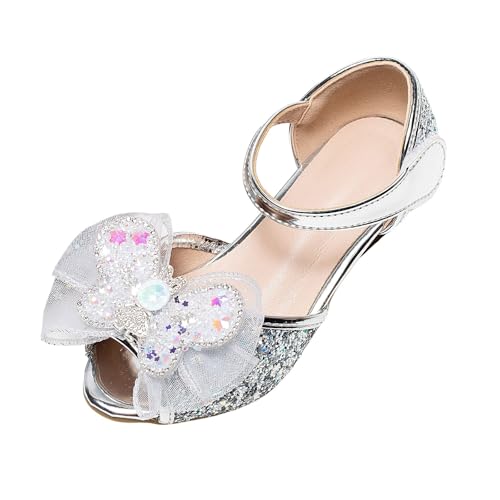 IWIHMIV Girls Low Heels Sandals Open Toe Kids Dress Flower Shoes Wedding Party Ankle Strap Girls Rhinestone Sandals