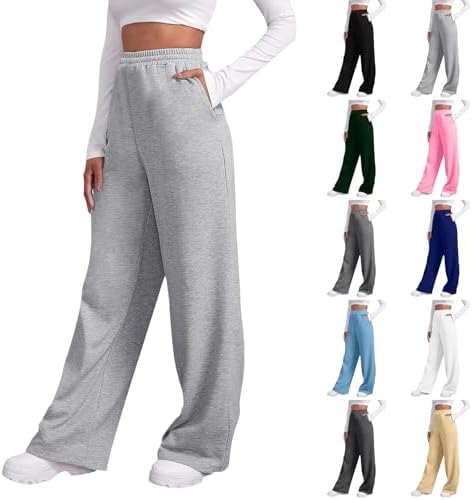 Straight Leg Sweatpants for Women Fleece Loose Fit Lounge Sweatpants with Pockets Winter Athletic Track Pants