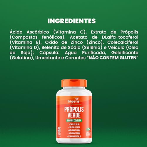 Própolis Verde Alecrim, Vitamina C, D3, Zinco, Biogens, Kit 4x 60 cápsulas