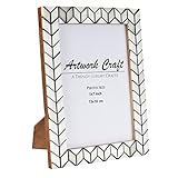 Artwork Craft 5x7 Black and White Bone Photo Frame – Handmade Chevron Herringbone Inlay – Vintage Art-Inspired Tabletop & Wall Décor – Premium Decorative Boho Picture Frame for Living Room, Office, Bedroom