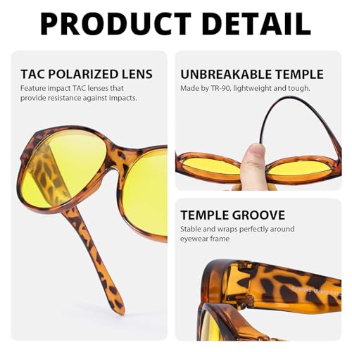 VIEWBETTER® Fit Over Night Vision Driving Glasses for Women Yellow Lens Night Time Glasses Anti Glare Polarized NV57793