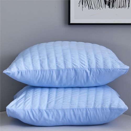 Freyamy Kissenbezug 40x80 2er Set Blau Unifarben Seersucker Kopfkissenbezug | Geprägt Gestreifte Kissenbezüge Aesthetic, Mädchen Kissenhülle, Microfaser ÖKO-TEX Kissenbezug mit Rei