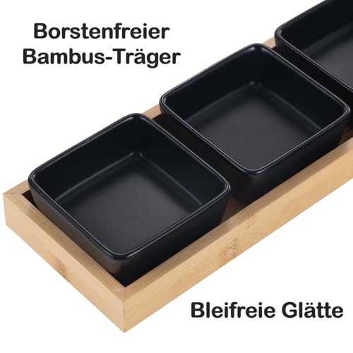 VETIN 3 * Dipschalen Set mit Brett Holz, Servierschalen Set, Snackschalen