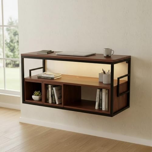 Image of Wall Mount Study Table Laptop Desk for Home & Office with 2 Drawer Storage Wall Mounted Tablefor Desktop - Engineered Wood Modern Top Study Table /Computer Table for Home PC (Ethan)