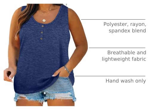 Image of Womens Plus Size Tank Tops Summer Button Down Henley Shirts Sleeveless Tops