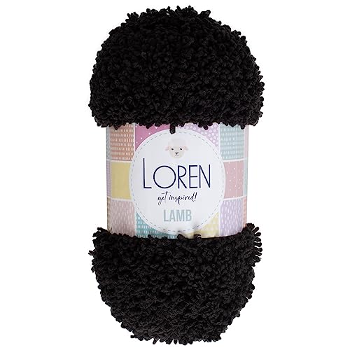 1 Ball Loren Lamb Knitting Yarn, 100% Micro Polyester, 3.5 Oz (100 G) / 109 Yrds (100 M), Worsted Fuzzy Yarn, Black - R004 #TOP5
