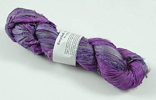 100g Recycled Sari Silk Ribbon Yarn, Jewelry Making Trim - Orchid Mix