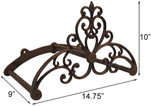 Esschert Design Cast Iron Filigree Hose Holder Wall Mount – Decorative Garden Hose Storage Rack with Scrollwork Faceplate, Outdoor Hose Organizer for Yard or Patio, Brown, Pack of 2