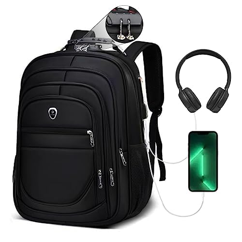 Mochila Masculina Executiva Grande Escolar Faculdade Bolso Para Notebook Trava Com Senha Cabo USB e Auxiliar Espaço Garrafa (PRETO)